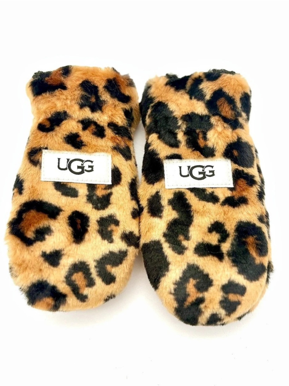 UGG Kids Faux Fur Leopard Mittens Leopard Print Slippers Kids 2-4 Years VGUC
